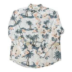 Caribbean Linen Long Sleeve Button Up Shirt White Blue Pink Brown Large